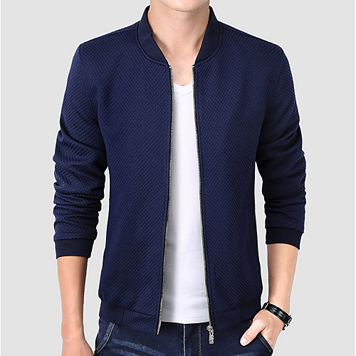 

Men's Basic Jackets Solid Colored Jacket Regular Practice Long Sleeve Polyester Coat Tops Black