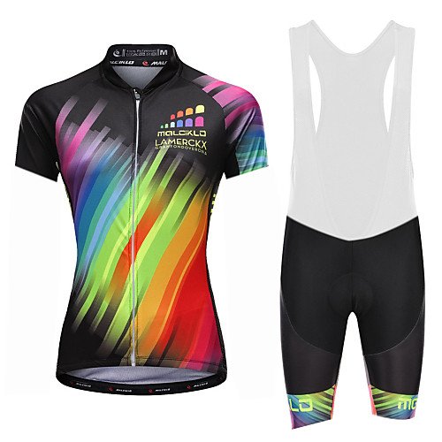 

Malciklo Women's Cycling Jersey with Bib Shorts - White / Black Rainbow Plus Size Bike Bib Shorts Jersey Quick Dry Anatomic Design Reflective Strips Sports Lycra Rainbow Mountain Bike MTB Road Bike