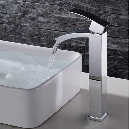 

Bathroom Sink Faucet - Waterfall / Widespread / Design Chrome Deck Mounted Single Handle One HoleBath Taps