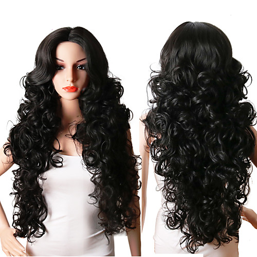 

Synthetic Wig Curly Middle Part Wig Long Natural Black #1B Synthetic Hair Women's Adjustable Heat Resistant Synthetic Black