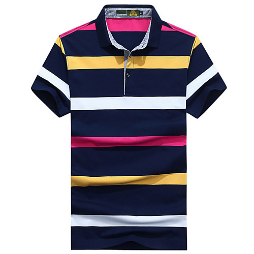

Men's Polo Striped Print Short Sleeve Daily Tops Cotton Basic Blue Fuchsia Green