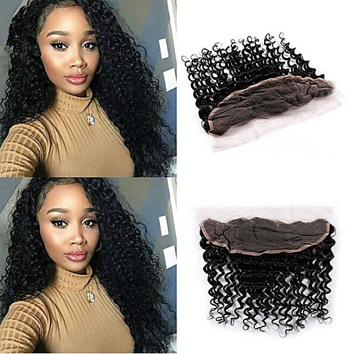 

Yavida Brazilian Hair / Kinky Curly 4x13 Closure Curly Free Part Swiss Lace Human Hair All With Baby Hair / Silky / African American Wig Wedding / Business / Gift