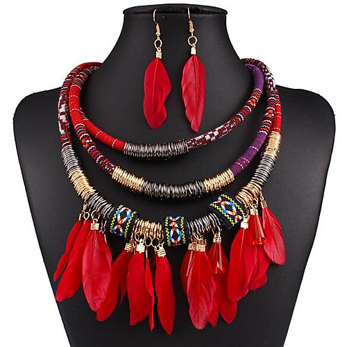 

Women's Drop Earrings Statement Necklace Vintage Style Tassel Ladies Vintage Oversized African Native American Resin Gold Plated Feather Earrings Jewelry Black / Dark Blue / Red For Wedding Evening