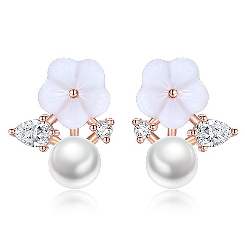 

Women's Cubic Zirconia Stud Earrings Classic Stylish Flower Ladies Basic Fashion Imitation Pearl Earrings Jewelry Silver For Daily Ceremony 1 Pair