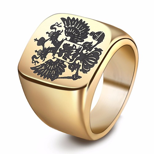 

Men's Ring Signet Ring 1pc Gold Black Silver Steel Stainless Round Stylish European Military Street Club Jewelry Stylish Engraved Eagle Wings Cool