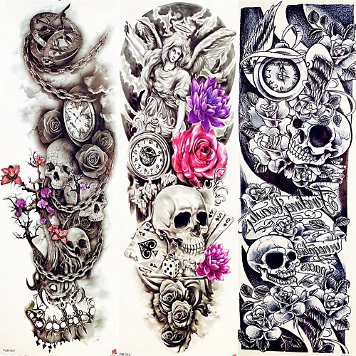 

decal-style-temporary-tattoos-arm-leg-temporary-tattoos-3-pcs-animal-series-flower-series-smooth-sticker-eco-friendly-disposable-body-arts-halloween