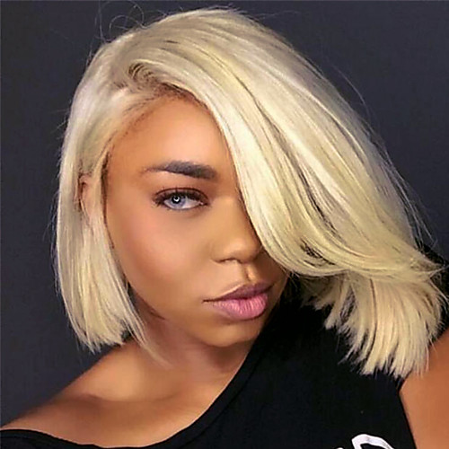 

Remy Human Hair Lace Front Wig Bob Gaga style Brazilian Hair Straight Blonde Wig 130% Density with Baby Hair Silky Women Natural Hairline Bleached Knots Women's Short Human Hair Lace Wig Guanyuwigs