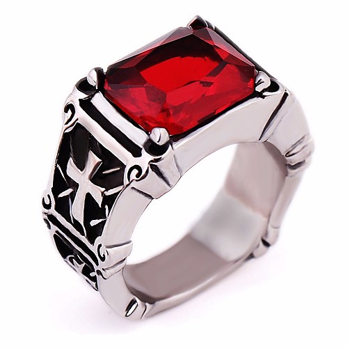 

Men's Ring Synthetic Ruby Black Gemstone 1pc Black Red Titanium Steel Round Vintage European Gothic Gift Festival Jewelry Vintage Style Emerald Cut Cross Cool