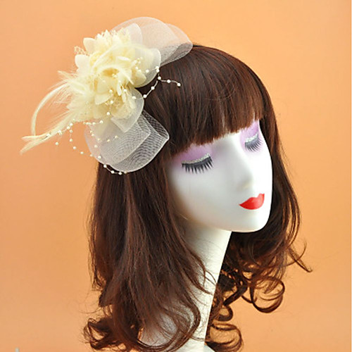 

Feather / Net Headpiece with Feather / Flower 1pc Wedding / Special Occasion / Horse Race Headpiece