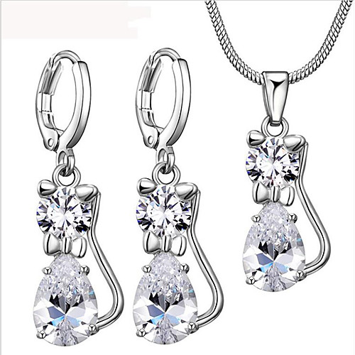 

Women's AAA Cubic Zirconia Pendant Necklace Stylish Cat Ladies Fashion Silver Plated Earrings Jewelry White For Daily Evening Party
