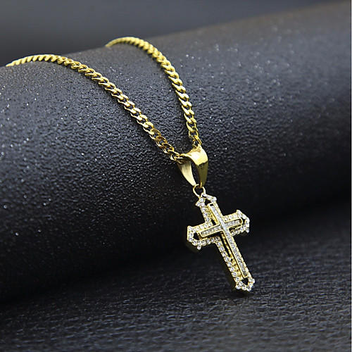 

Men's Cubic Zirconia Pendant Necklace Chain Necklace Stylish Cuban Link franco chain Cross Faith Stylish European Hip-Hop Hip Hop Rhinestone Steel Stainless Gold 60 cm Necklace Jewelry 1pc For Street
