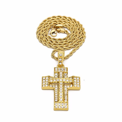 

Men's Cubic Zirconia Pendant Necklace Chain Necklace Stylish Link / Chain Foxtail chain Cross Faith Vintage European Hip-Hop Rhinestone Alloy Gold Silver 60 cm Necklace Jewelry 1pc For Gift Street