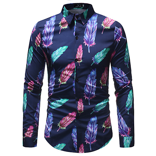 

Men's Plus Size Color Block Print Slim Shirt Business Basic Daily Club Classic Collar Navy Blue / Long Sleeve