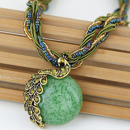 

Women's Turquoise Cat's Eye Pendant Necklace Twisted Round Cut Peacock Ladies Boho Bohemian Vintage Opal Alloy Navy Purple Red Green Blue 425 cm Necklace Jewelry For Wedding Party Daily Casual