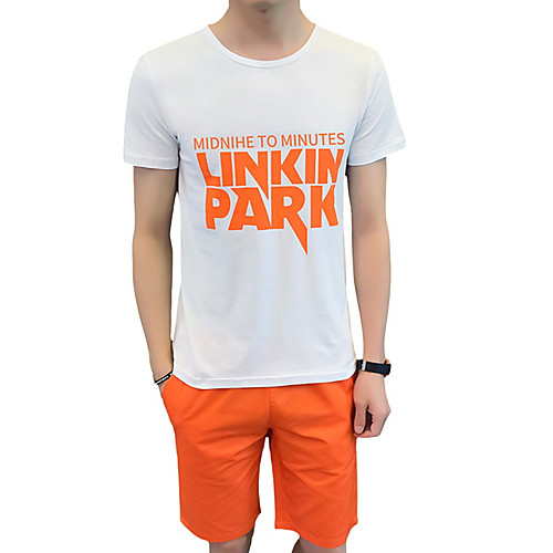 

Men's T shirt Letter Short Sleeve Daily Tops Orange Khaki Green