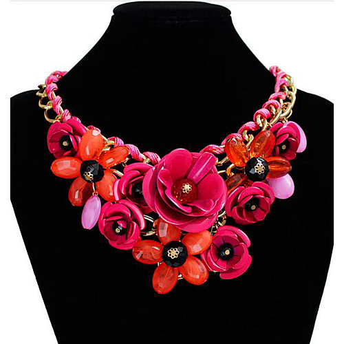 

Women's Crystal Statement Necklace Plaited Wrap Roses Flower Statement Ladies European Festival / Holiday Synthetic Gemstones Resin Plastic Black Purple Red Blue Pink Necklace Jewelry For Party