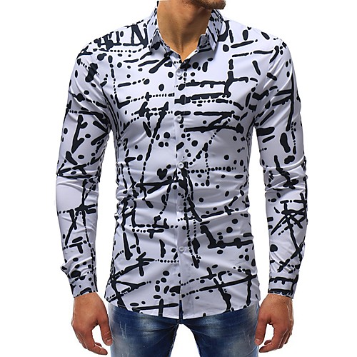 

Men's Polka Dot Print Slim Shirt - Cotton Basic Daily Weekend White / Long Sleeve