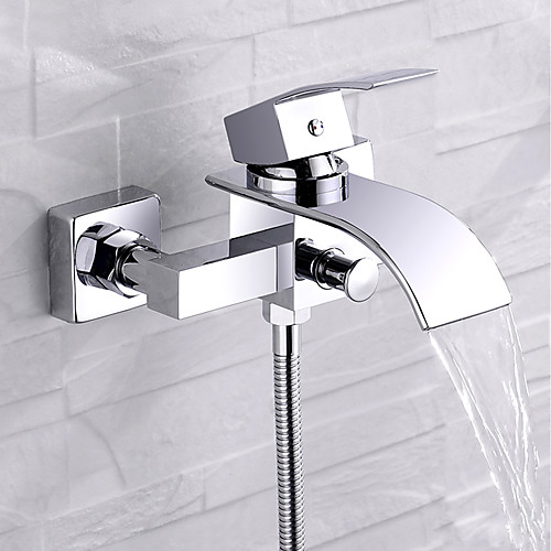 

Bathtub Faucet - Contemporary Chrome Wall Mounted Ceramic Valve Bath Shower Mixer Taps / Single Handle Three Holes