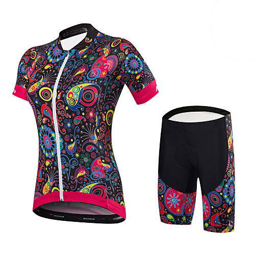 

Malciklo Women's Short Sleeve Cycling Jersey with Shorts Yellow Green Blue Floral Botanical Bike Clothing Suit Sports Spandex Bamboo-carbon Fiber Coolmax Floral Botanical Mountain Bike MTB Road Bike