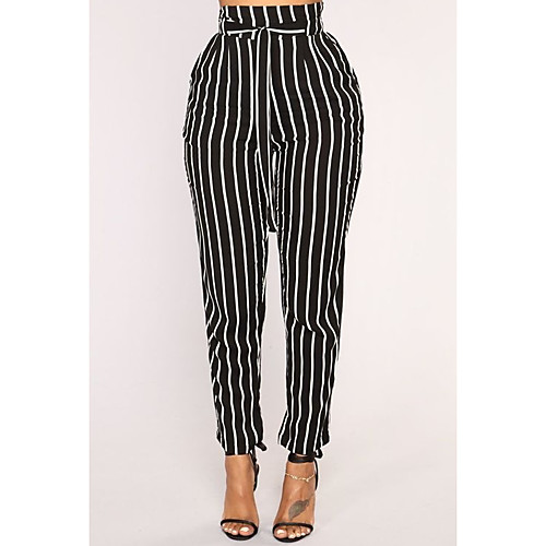 

Women's Streetwear Going out Weekend Chinos Pants Striped Black Wine Gray