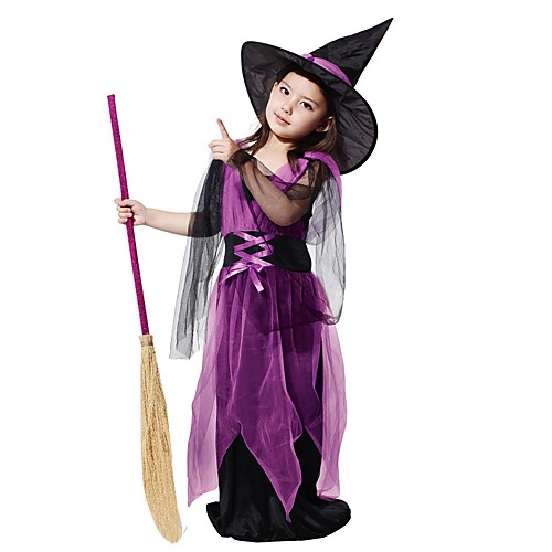 

Witch Costume Kid's Girls' Vacation Dress Halloween Halloween Carnival Children's Day Festival / Holiday Polyster Purple Female Easy Carnival Costumes Solid Colored Halloween / Hat / Hat