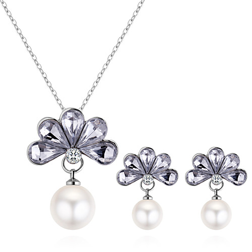 

Women's Necklace Earrings Stylish Flower Ladies European Sweet Fashion Imitation Pearl Rhinestone Earrings Jewelry Silver For Causal Daily