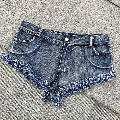 

Women's Active Basic Plus Size Daily Beach Denim Jeans Shorts Pants - Solid Colored Tassel Fringe High Waist Blue XS / S / M / Sexy