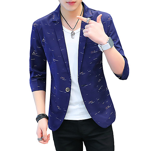 

White / Black / Royal Blue Letter Cotton / Polyester Men's Suit - Peaked Lapel / Summer