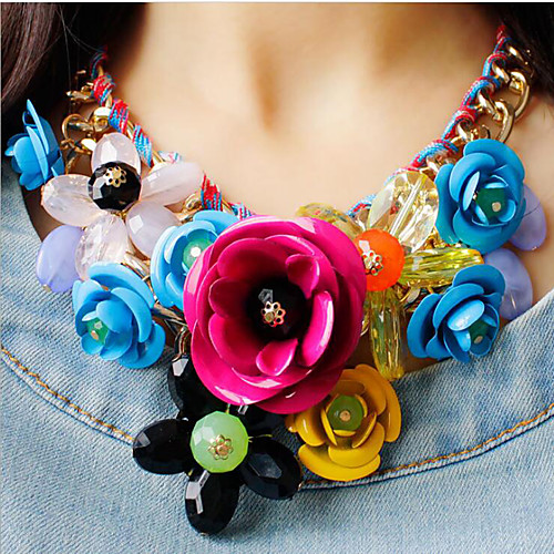 

Women's Multicolor Statement Necklace Bib necklace Braided Bib Flower Rainbow Ladies Luxury Chunky Color Synthetic Gemstones Resin Plastic Rainbow Red Fuchsia Pink Green Necklace Jewelry 1pc For