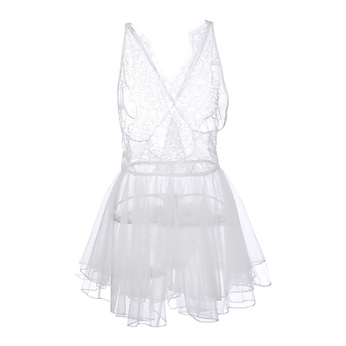 

Women's Sexy Babydoll & Slips / Suits Nightwear - Backless / Mesh Solid Colored / Embroidered White One-Size / Strap
