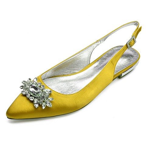 

Women's Wedding Shoes Glitter Crystal Sequined Jeweled Flat Heel Pointed Toe Rhinestone / Sparkling Glitter Satin Comfort / Slingback Spring & Summer Purple / Yellow / Red / Party & Evening