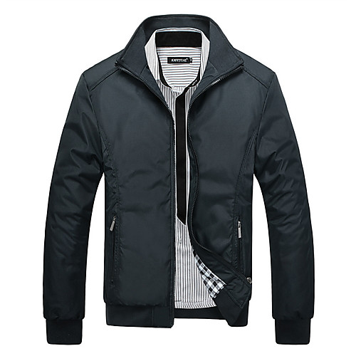

Men's Sports Winter Regular Jacket, Solid Colored Stand Long Sleeve Polyester Black / Blue / Green