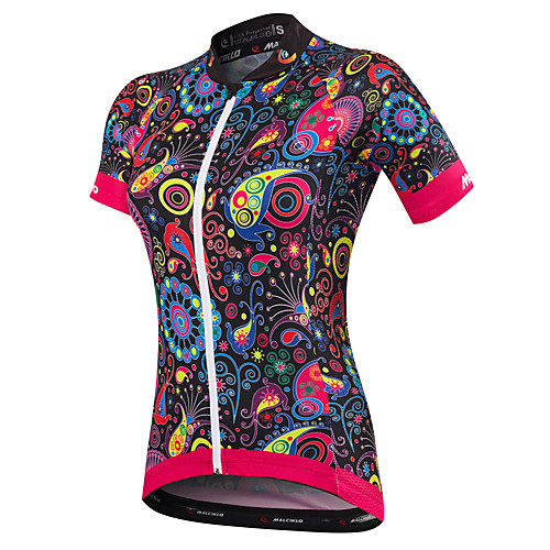 

Malciklo Women's Short Sleeve Cycling Jersey Black Orange Yellow Floral Botanical Plus Size Bike Jersey Top Mountain Bike MTB Road Bike Cycling Breathable Quick Dry Anatomic Design Sports Spandex