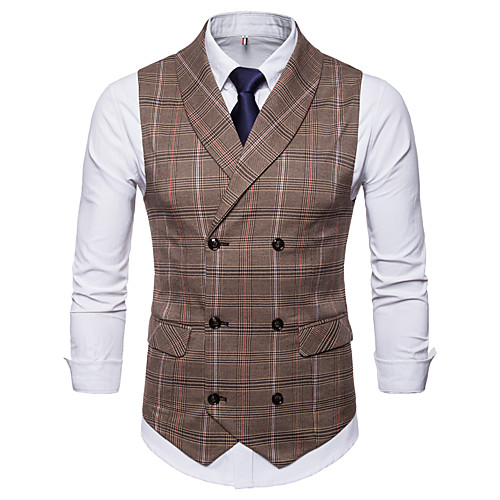 

Men's Daily Basic Fall / Winter Regular Vest, Plaid / Checkered V Neck Sleeveless Spandex Brown / Gray
