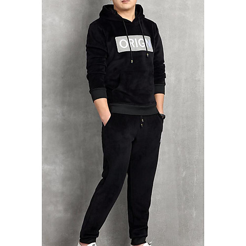 

Men's Activewear Set Graphic Text Letter Hooded Daily Basic Hoodies Sweatshirts Long Sleeve Black Royal Blue Gray