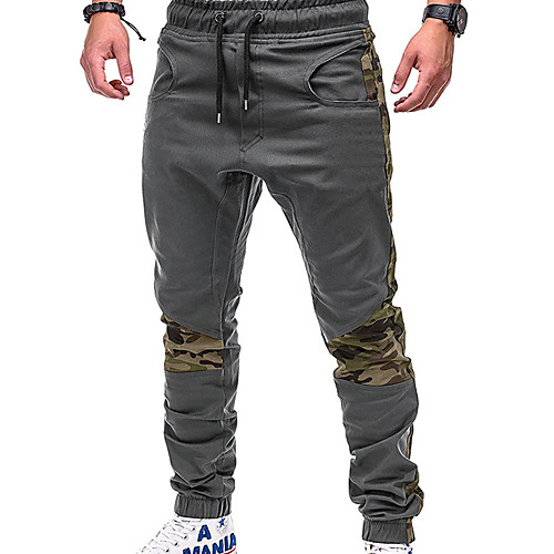

Men's Basic / Street chic Plus Size Daily Weekend Slim wfh Sweatpants / Cargo Pants - Solid Colored / Color Block Patchwork Black Gray Khaki XXL XXXL XXXXL