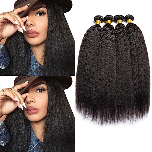 

4 Bundles Malaysian Hair Yaki Human Hair 400 g Natural Color Hair Weaves / Hair Bulk Bundle Hair One Pack Solution 8-28 inch Natural Color Human Hair Weaves Best Quality Human Hair Extensions / 8A