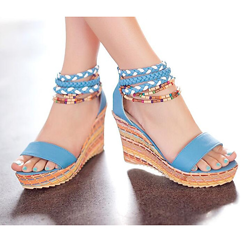 

Women's Sandals Wedge Sandals Comfort Shoes Summer Wedge Heel Open Toe Sweet Daily Striped PU White / Orange / Blue / EU36