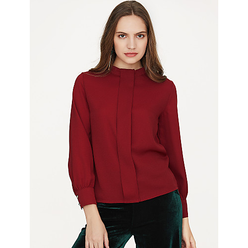 

Women's Blouse Solid Colored Long Sleeve Daily Tops Basic Wine Army Green Khaki