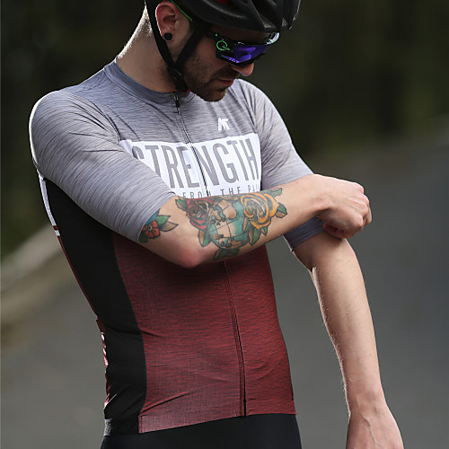 

Mysenlan Men's Short Sleeve Cycling Jersey Polyester RedGray Patchwork Bike Jersey Top Mountain Bike MTB Road Bike Cycling Sports Clothing Apparel / YKK Zipper