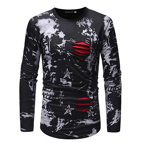 

Men's T shirt Paisley Long Sleeve Daily Tops Cotton Basic Round Neck White Black