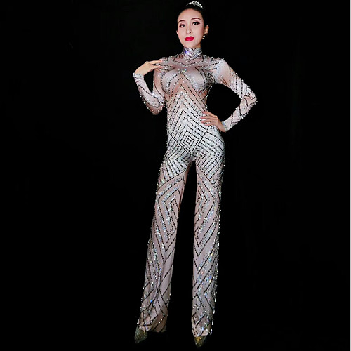 

Exotic Dancewear Leotard / Onesie Glitter Crystals / Rhinestones Women's Performance Long Sleeve Natural Spandex