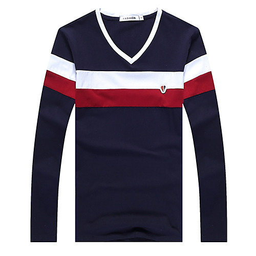 

Men's T shirt Color Block Long Sleeve Daily Tops Cotton White Black Royal Blue