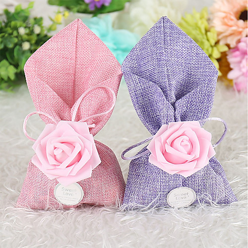

irregular Linen / Cotton Blend Favor Holder with Ribbons Favor Bags - 12pcs