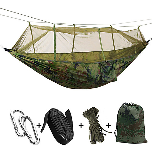 

Camping Hammock with Mosquito Net Outdoor Portable Lightweight Breathable Parachute Nylon with Carabiners and Tree Straps for 2 person Camping / Hiking Hunting Fishing Green 260140 cm