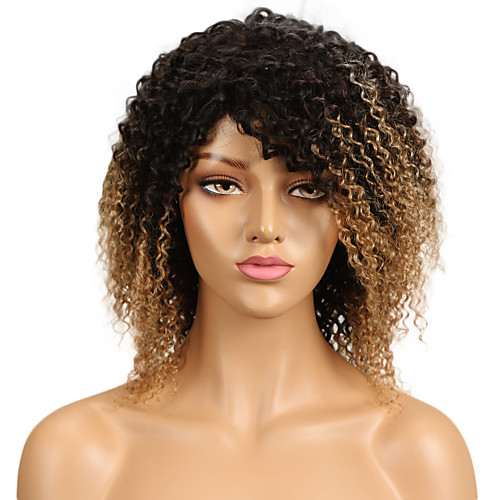 

Remy Human Hair Lace Front Wig style Brazilian Hair Kinky Curly Wig 130% Density with Baby Hair Natural Hairline Bleached Knots Women's Medium Length Human Hair Lace Wig beikashang