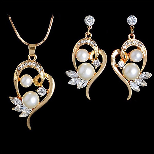 

Women's Freshwater Pearl Pendant Necklace Earrings Hollow Out Heart Hollow Heart Ladies Romantic Casual / Sporty Fashion Elegant Earrings Jewelry Gold / Silver For Wedding Gift Masquerade Engagement