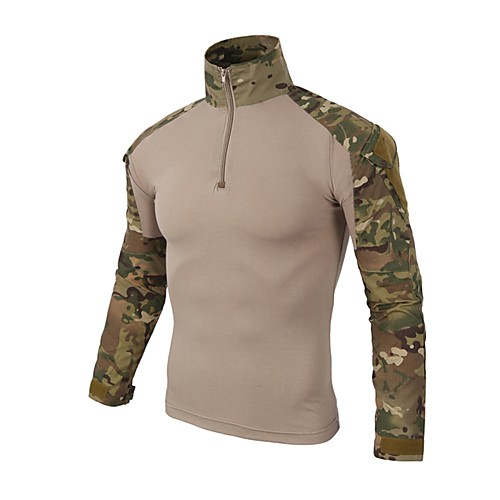 

Men's T shirt Hiking Tee shirt Long Sleeve Tee Tshirt Top Outdoor Breathable Quick Dry Wearable Sweat wicking Autumn / Fall Spring Cotton Camo Black Army Green Camouflage Camping / Hiking Hunting