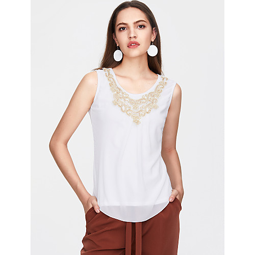 

Women's Blouse Solid Colored Plus Size Sequins Sleeveless Daily Tops Streetwear White Black