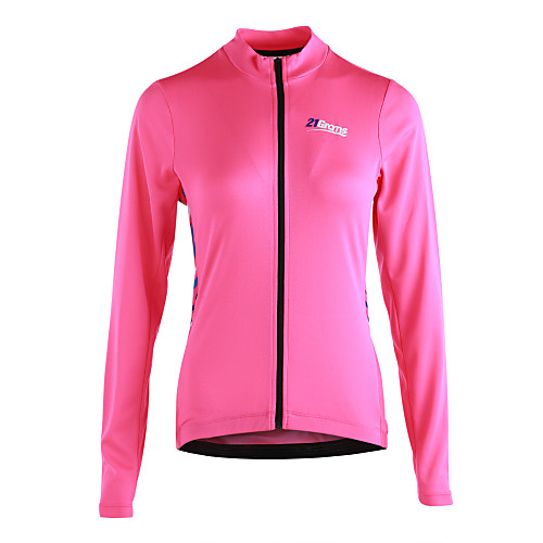 

21Grams Women's Long Sleeve Cycling Jersey Cycling Jacket - Pink Stripe Bike Jersey, Reflective Strips Back Pocket 100% Polyester / Micro-elastic / Advanced / YKK Zipper / Italy Imported Ink